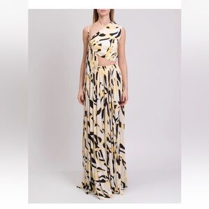 $4750 Roberto Cavalli White Black Yellow Cutout Maxi Dress Designer